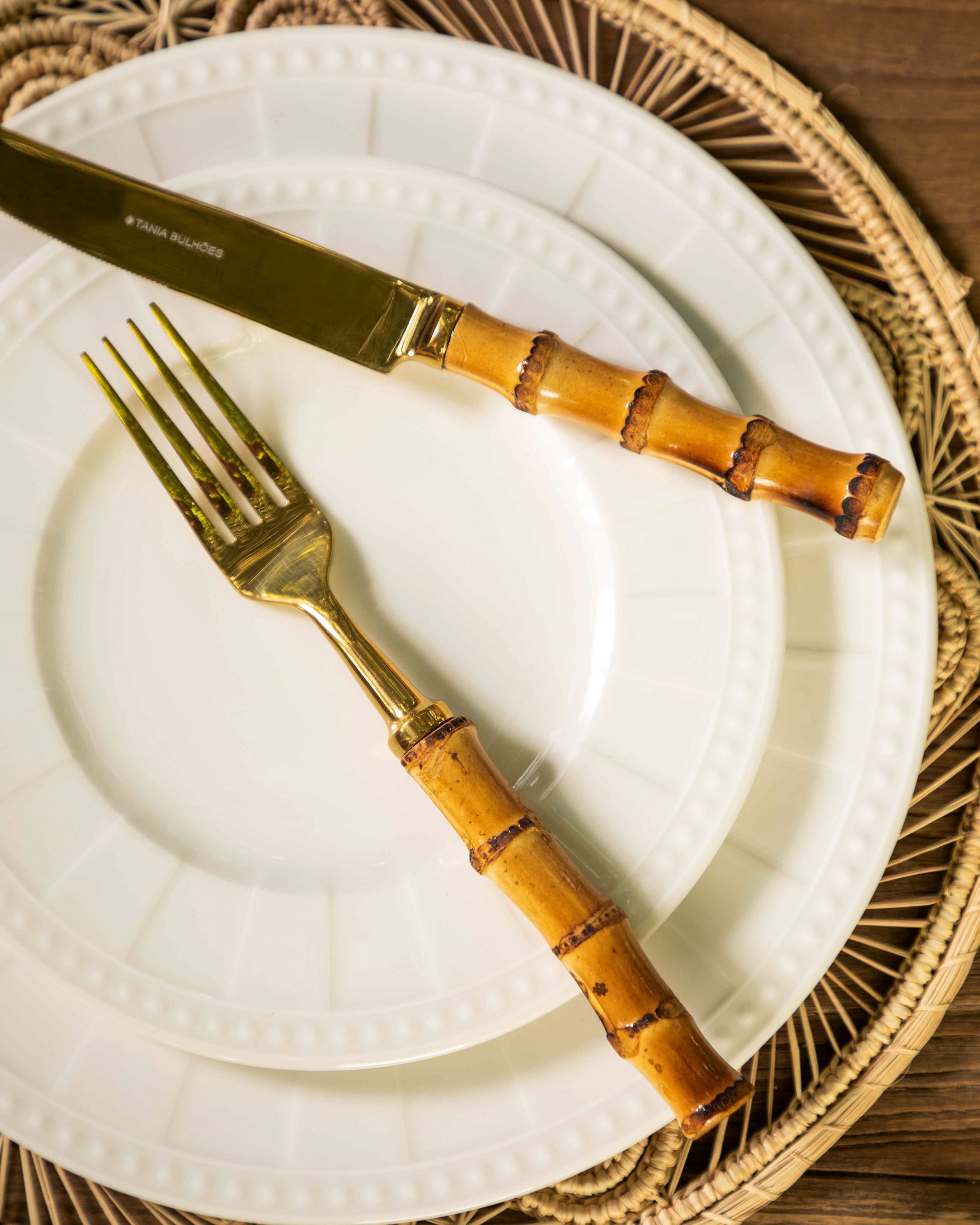 Flatware Angra Gold-Plated Stainless Steel Bamboo (8)