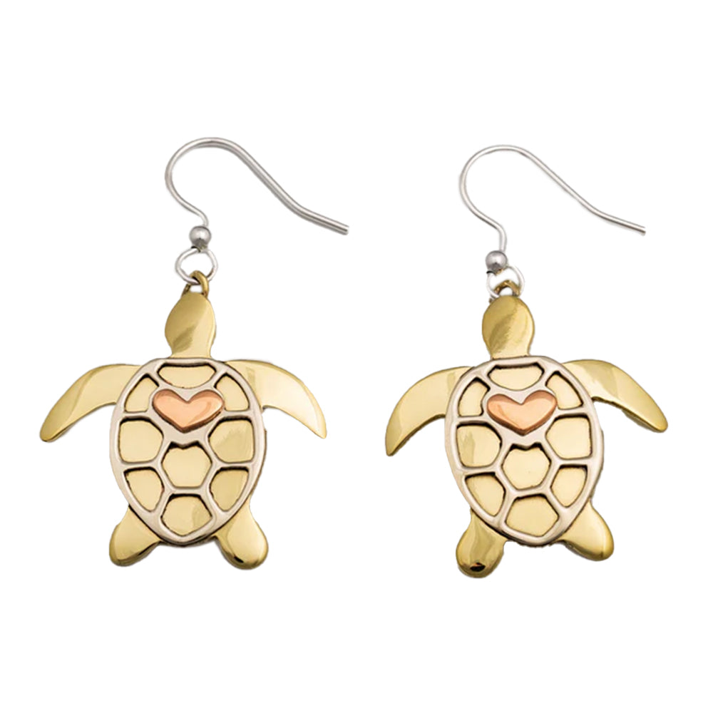 Sea Turtle Love Mixed Metal Earrings