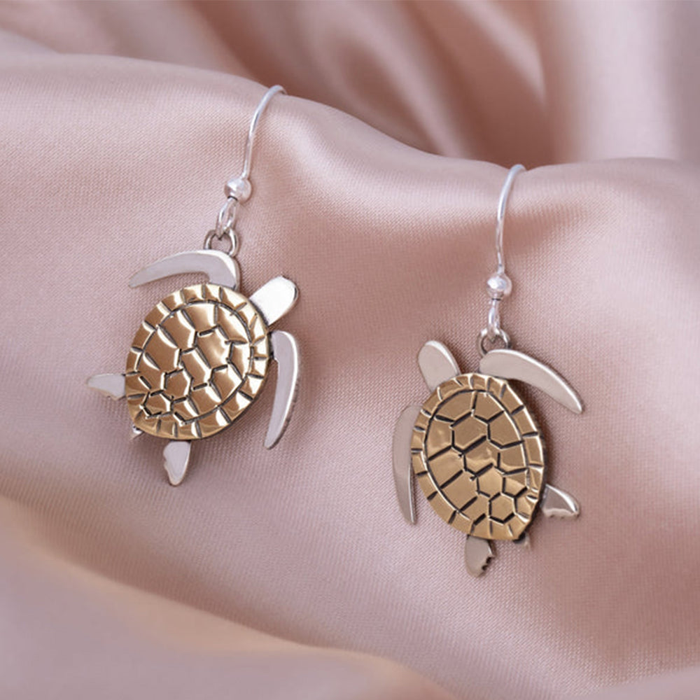 Sweet Sea Turtle Mixed Metal Earrings