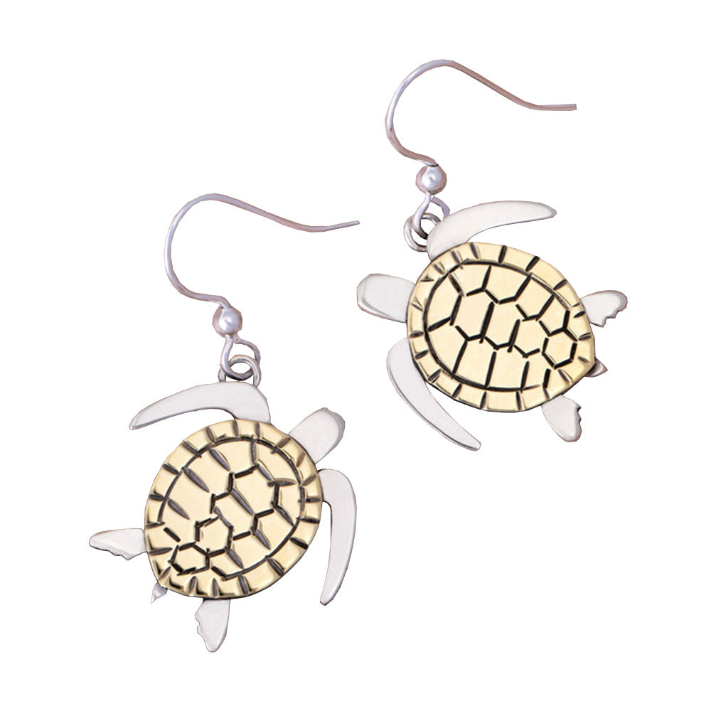 Sweet Sea Turtle Mixed Metal Earrings
