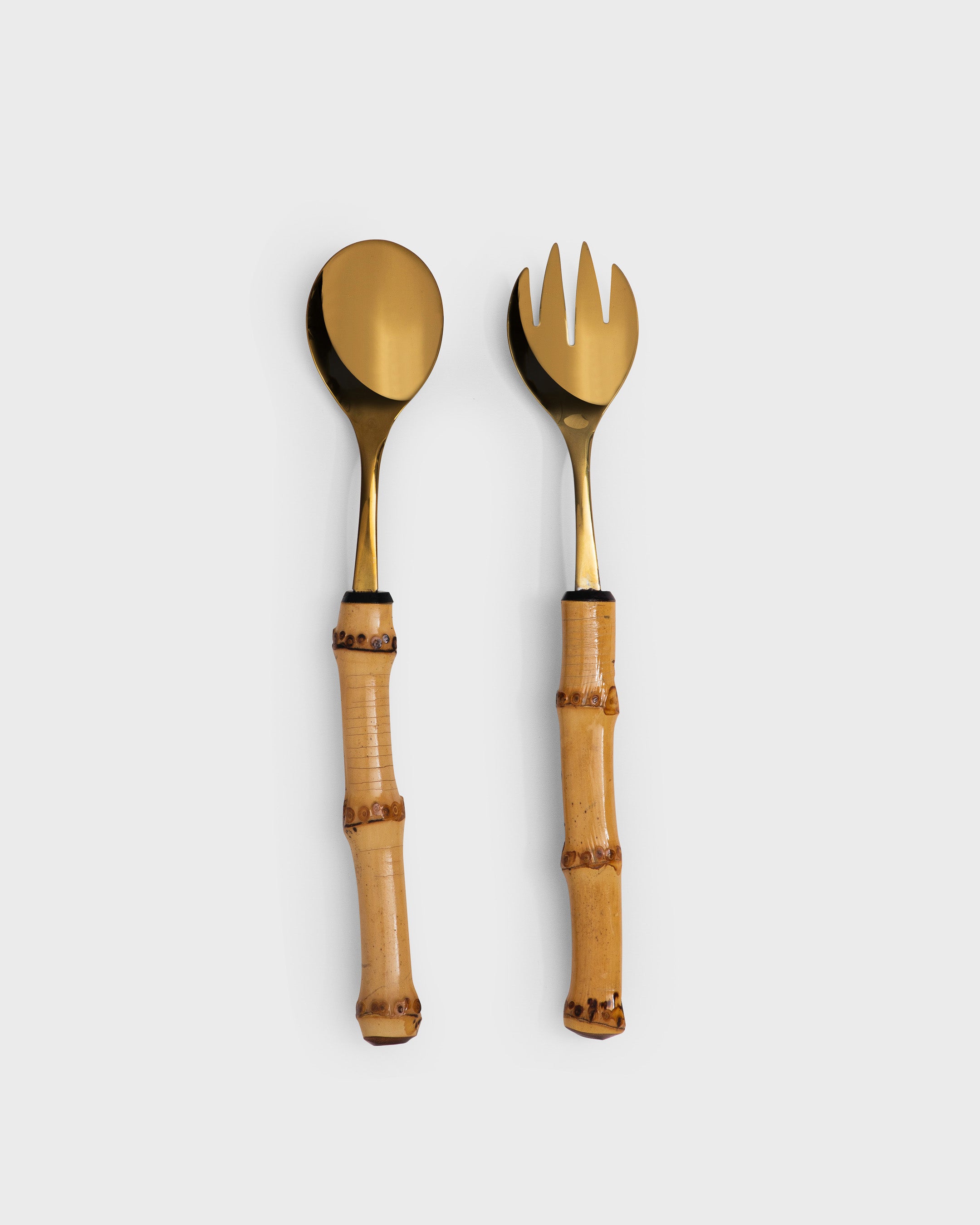 Salad Serving Set Angra Gold-Plated Stainless Steel Bamboo (2)